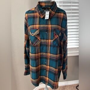 Boys Youth Size Small RSQ Turquoise and Rust Plaid Flannel Shirt